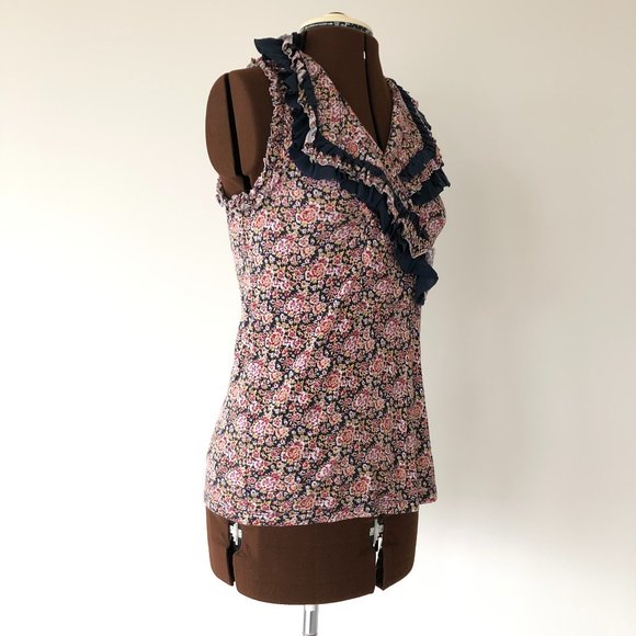 Floral Sleeveless Top with Ruffle Trim Collar - Picture 4 of 5